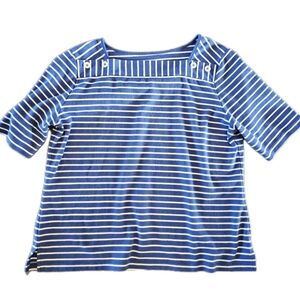 Vintage The Tog Shop Ladies Pull Over Shirt Petite Large Blue Stripes